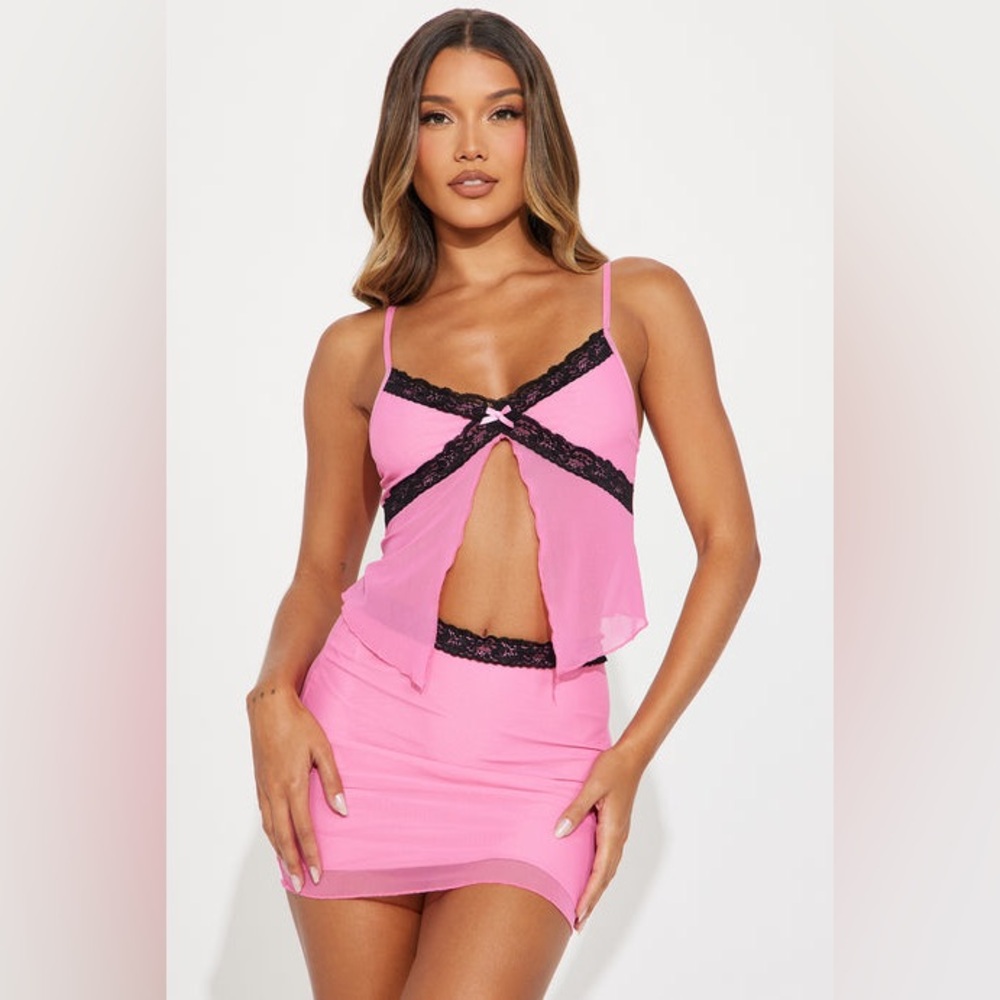 Pink Fashion Nova Mesh Skirt Set
